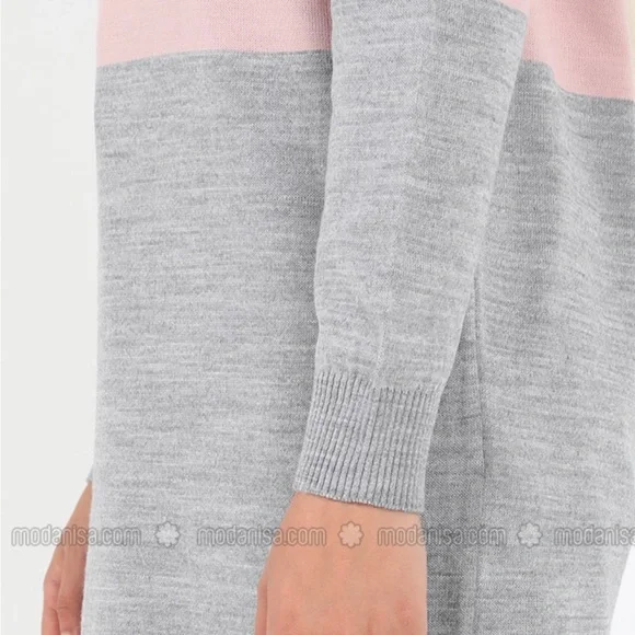 Color Block Crew Neck Sweater Tunic Powder - Picture 2 of 3